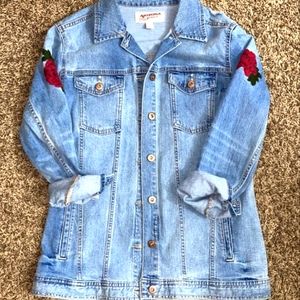 Distressed Denim Jacket (Rose Embroidered)